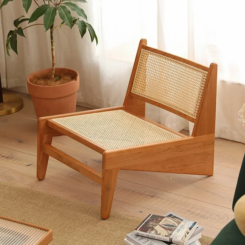 Medieval Solid Wood Sofa Chair Rattan Woven Lazy Man Chair Log Leisure Lounge Seat Balcony Relaxation Furniture Living