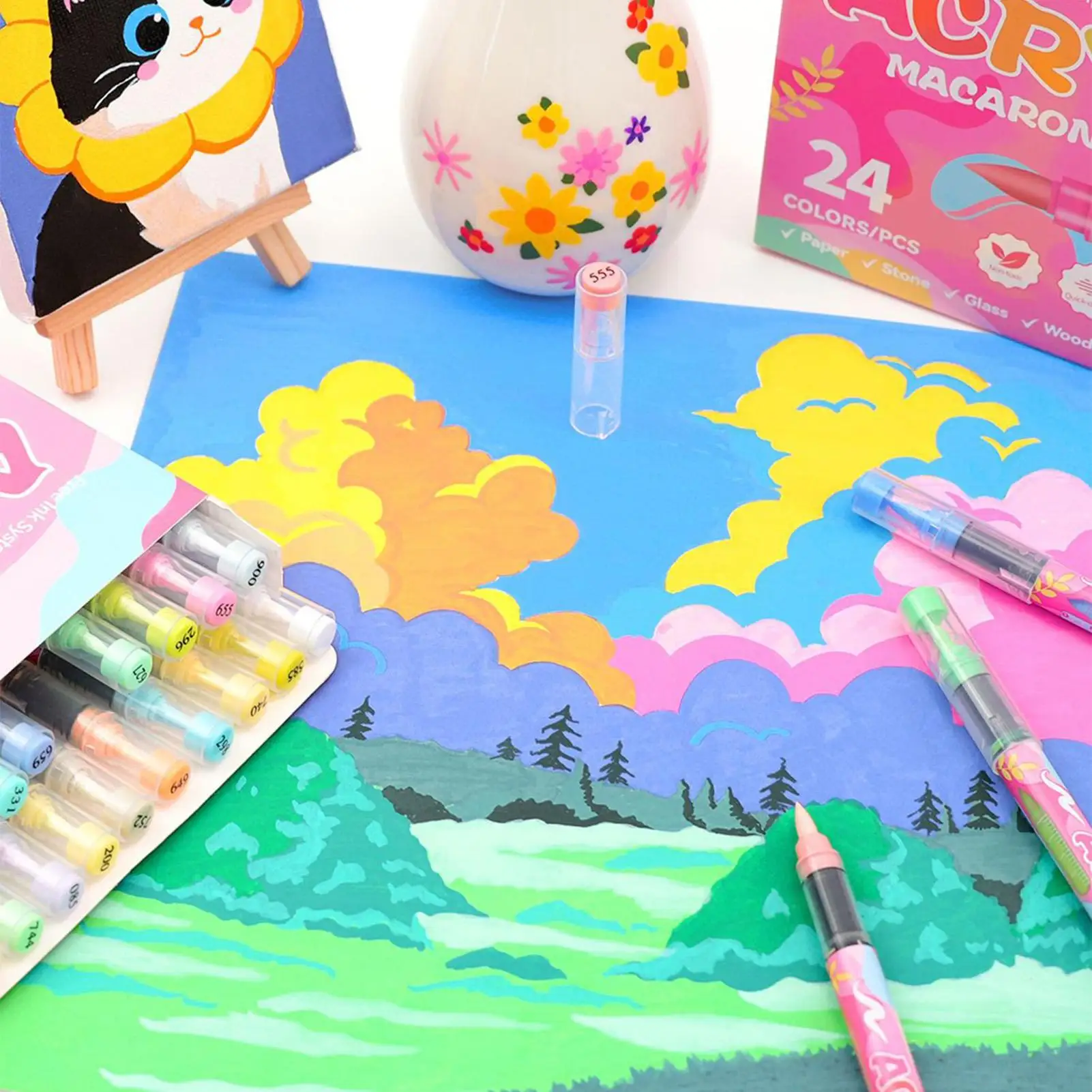 아크릴 페인트 펜 24 색 그림용 아크릴 펜 신발 목공용 수성 소프트 팁 퇴색 방지 낙서 브러시