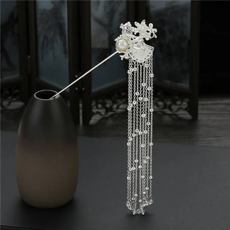 special white Chinese hair accessories women Headpiece Set Costume Tassel Step Shake wedding hair jewelry