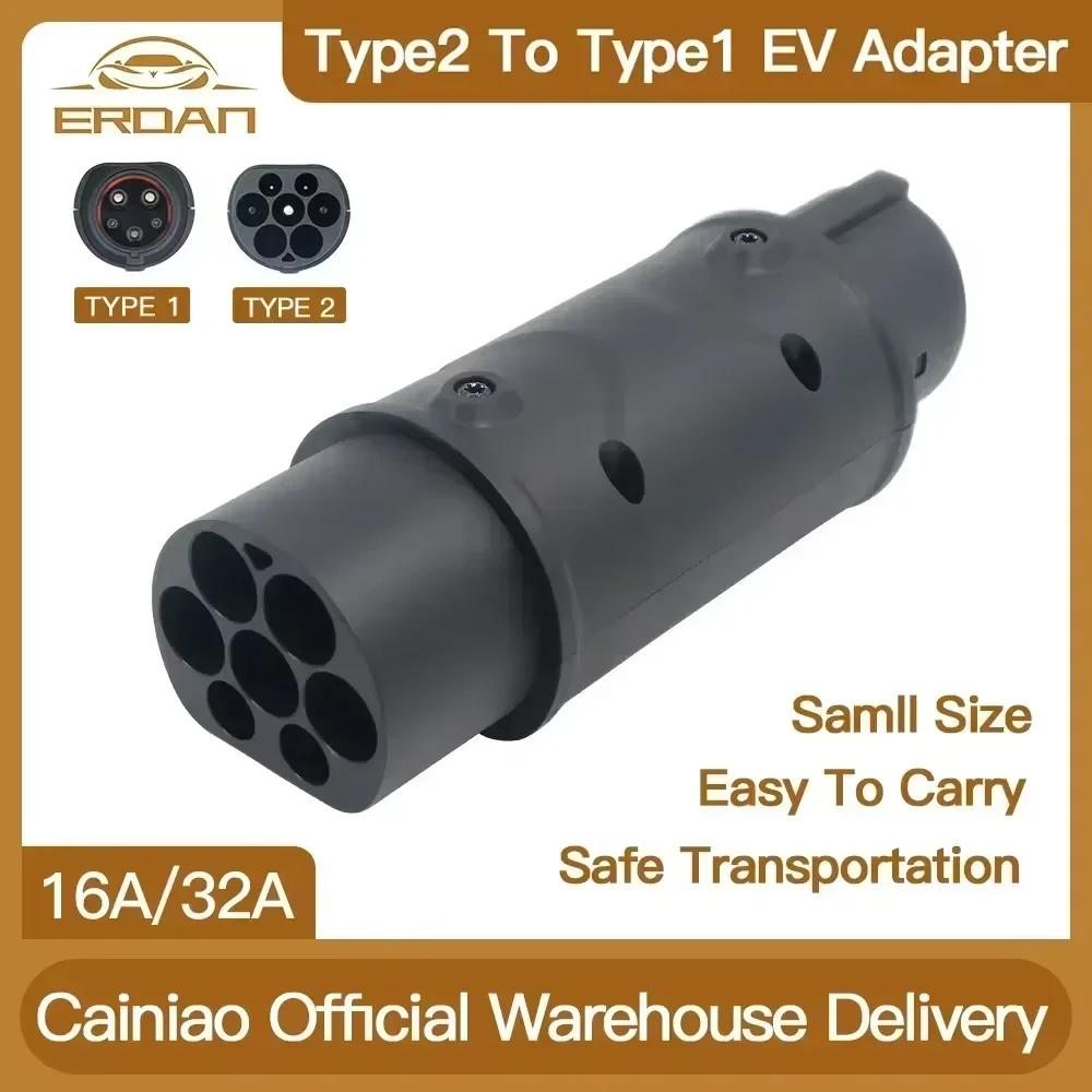 ERDAN Adapter EV IEC 62196 Typ 2 do Typ 1 J1772 32A Złącze ładowarki EVSE Konwertery ładowania pojazdów elektrycznych