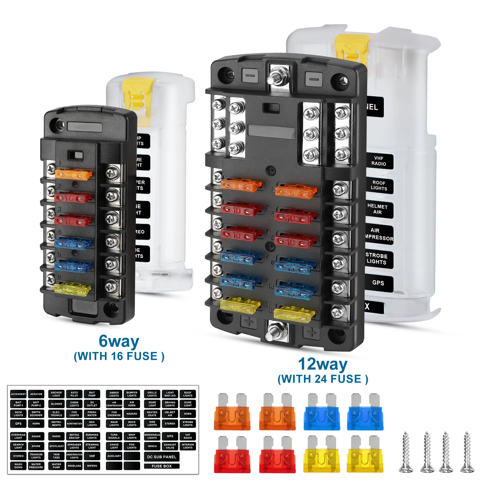 12V 32V Auto Marine Waterproof Power Distribution Panel Board 6/12 Way Car Boat Blade Fuse Box Block Holder LED Indicator