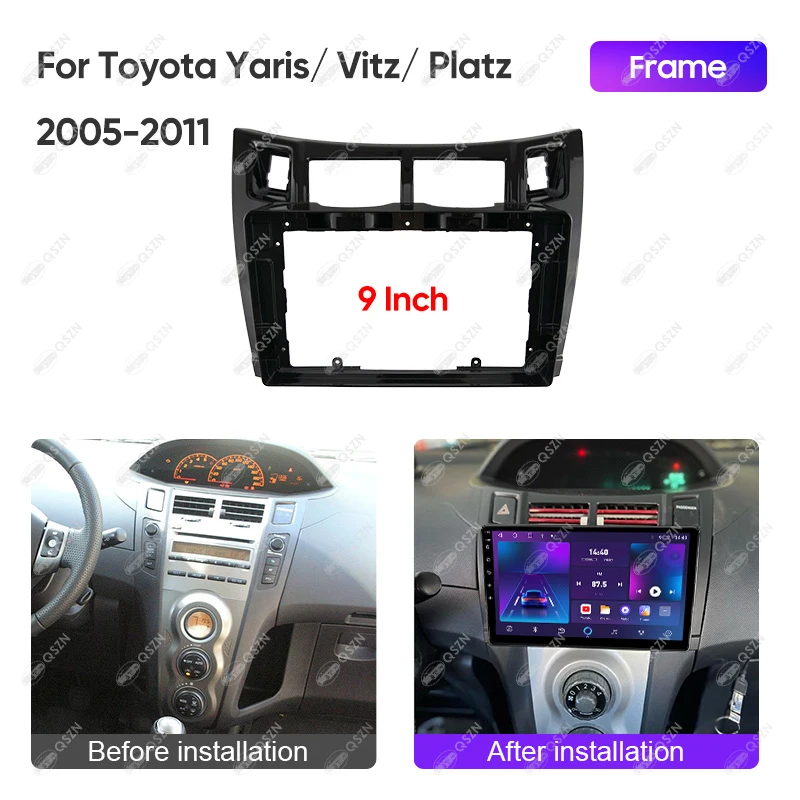 For TOYOTA YARIS/VITZ/PLATZ 2005-2011 9INCH Car Radio Android Stereo Audio Multimedia Video Player Navigation Harness Frame