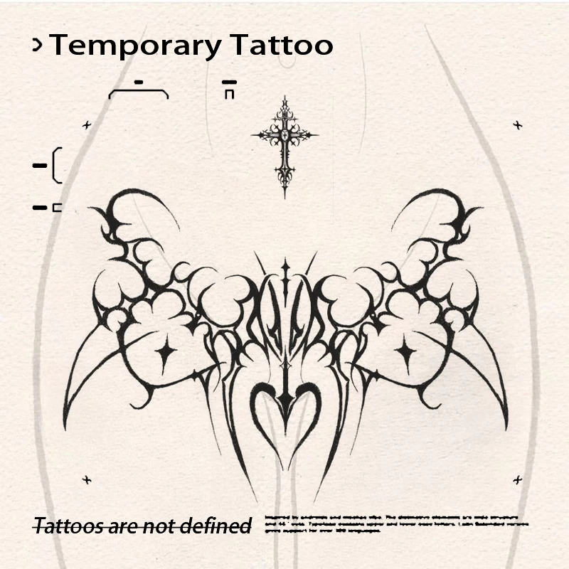 

Gothic Bat Wing Chest Temporary Tattoo Stickers Waterproof Long Lasting Herbal Juice Fake Tattoo Cross Body Art for Women