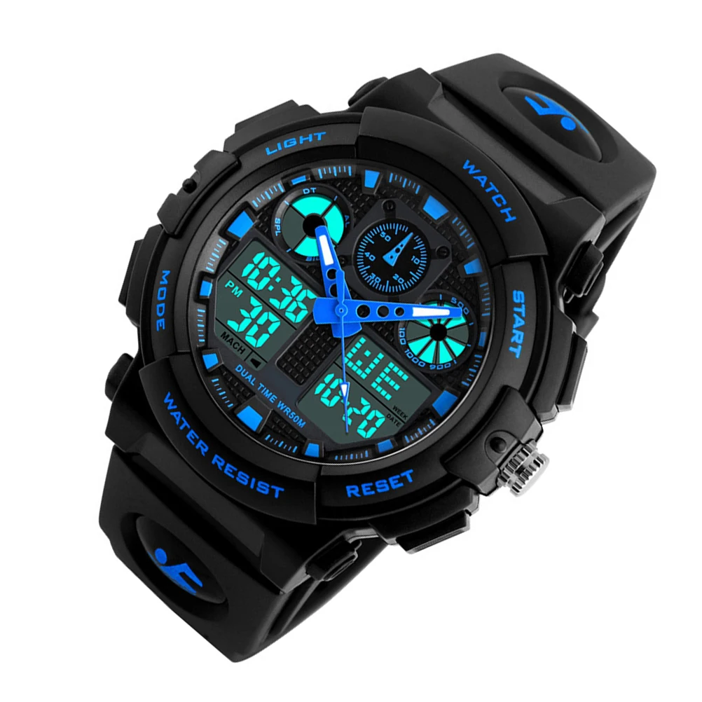 

Waterproof Digital For Men Led Dual Display Sports Watch 50M Water Resistance Chronograph Alarm Date Week El Backlight