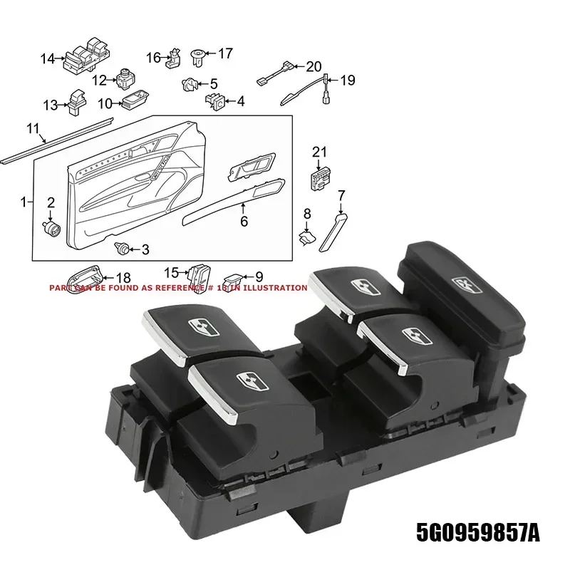 Car Window Control Button 5G0959857C for VW Golf 7 Passat B8 Tiguan Touran - Driver Side Master Switch