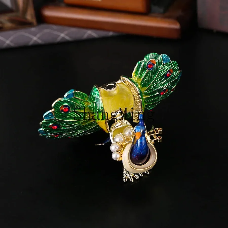 

CLL high-end light luxury small peacock open screen jewelry box home ornament ring stud earrings storage box gold