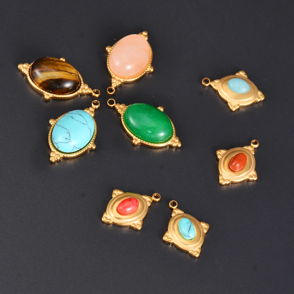 Wholesale 5pcs/lot Stainless Steel Water Drop Natural Stone Charm Pendant for Jewelry Making Earrings Necklaces DIY Accessories
