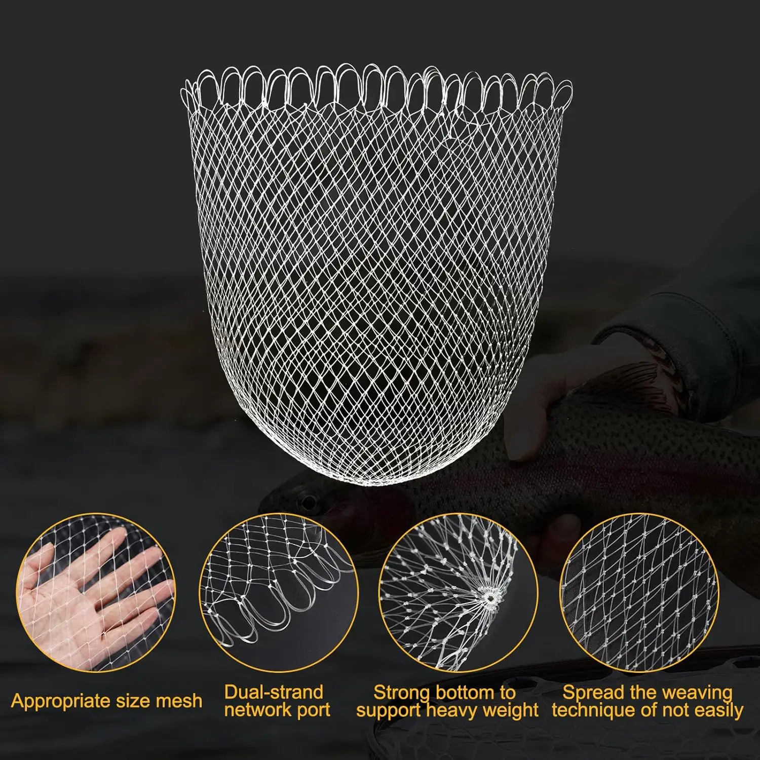 Double Line Fishing Woven Net Fishing Tool Fishing Net Single Wire Dense Eye Fishing Head Woven Net Bag Accessories 53/60/95cm