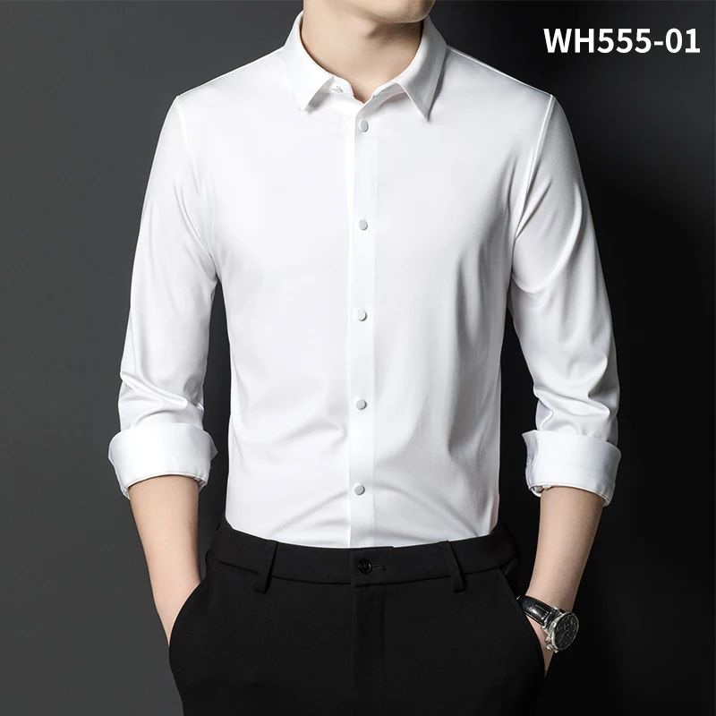 

High-end New Traceless men's Shirt No Ironing Anti-wrinkle Solid Color Breathable Casual Slim Business No Pockets Long Sleeves