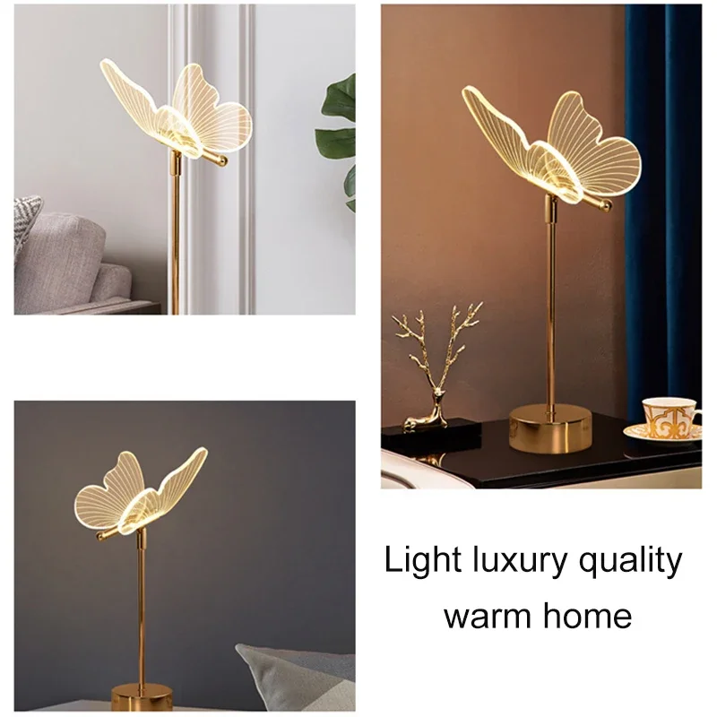 Imagem -04 - Ouro Acrílico Borboleta Led Table Lamp Retro Desk Lamp Art Decor Bedside Led Light Hotel e Villa Sala de Estar