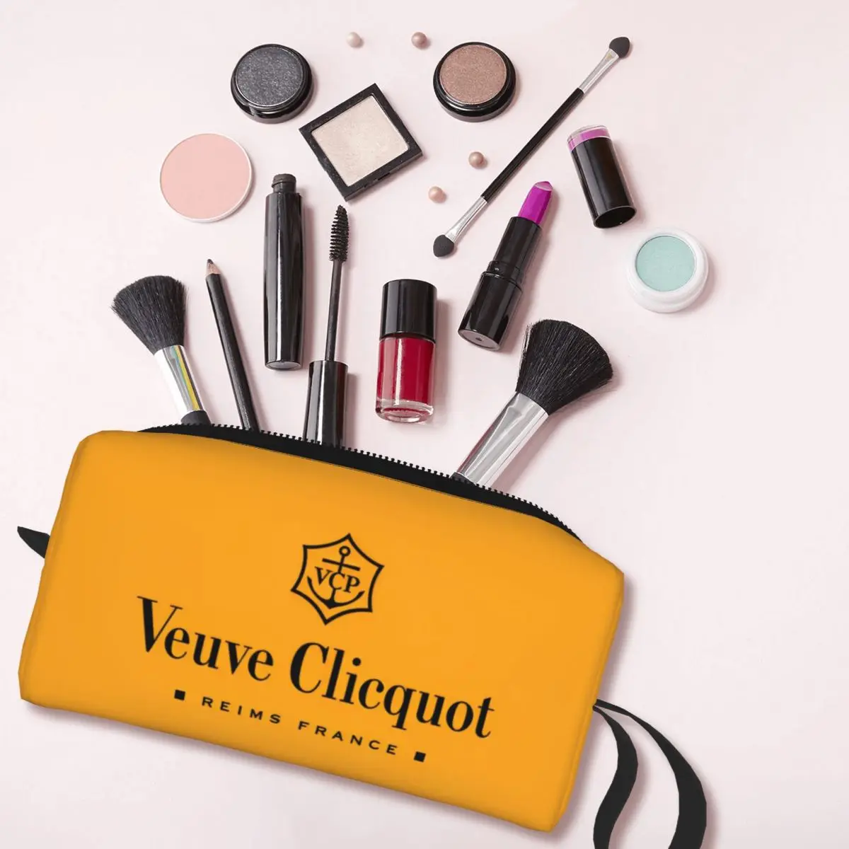 Champagne Orange Large Makeup Bag Waterproof Pouch Travel Cosmetic Bags Veuves Clicquots Storage Bag for Women