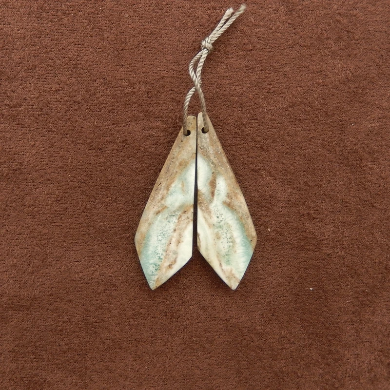 

Natural Hemimorphite Geometric-Shaped Pendants Pair Green-Brown Veined Gemstone for Handmade Earrings And DIY Jewelry