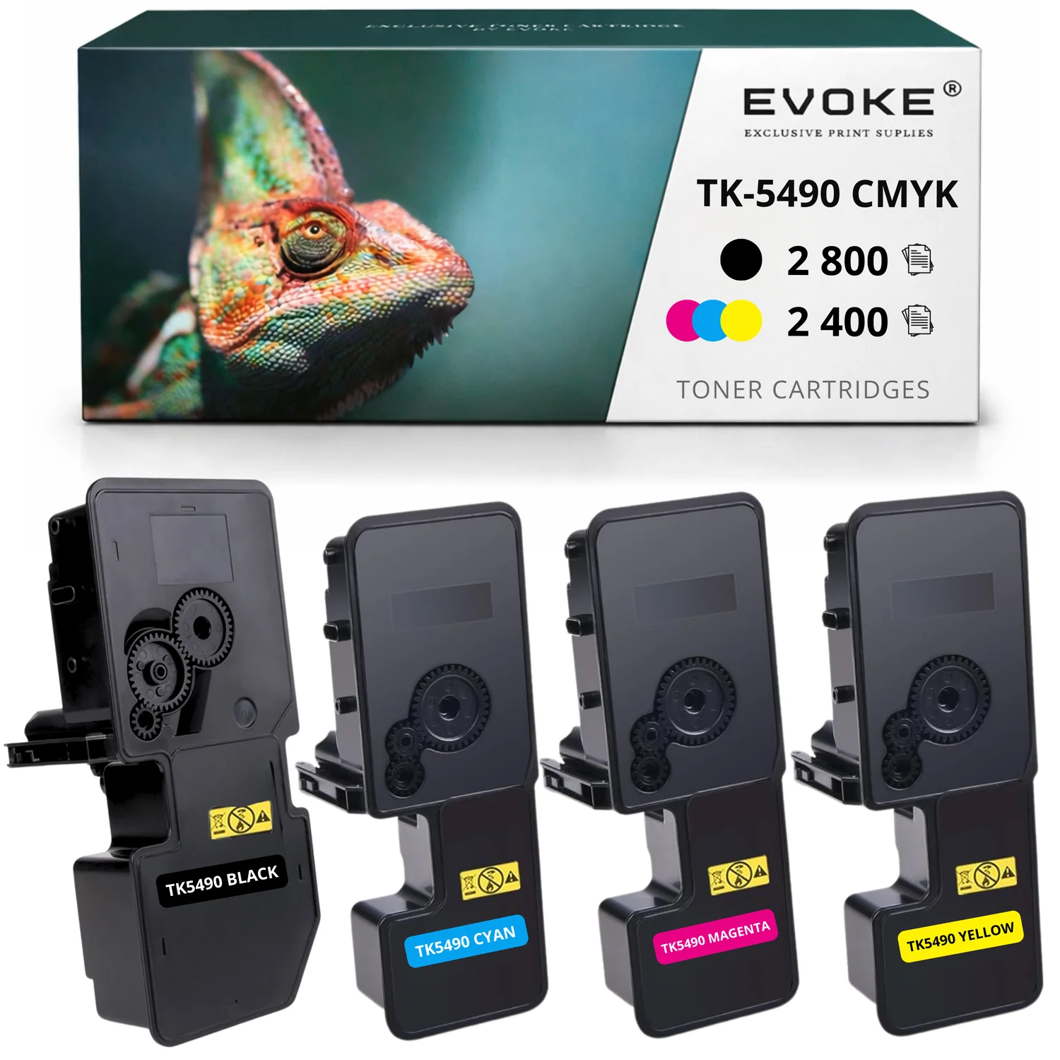 Evoke Compatibele Toner voor Kyocera Tk-5490 Tk5490 4X Cmyk: Zwart, Cyaan, Magenta, Geel 9600 Pagina's Ecosys Ma2101Cfx Ma2101Cwfx Pa2101Cx Pa2101Cwx