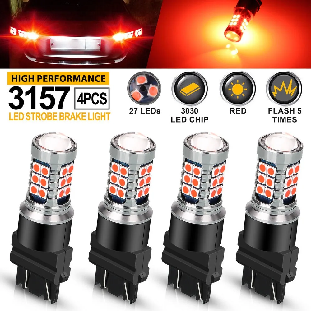 4PCS 3157 LED Red Strobe Flash Blinking Brake Stop Tail Light Parking Bulb Lamp Back UP Lights Brake Lights Turn Signals