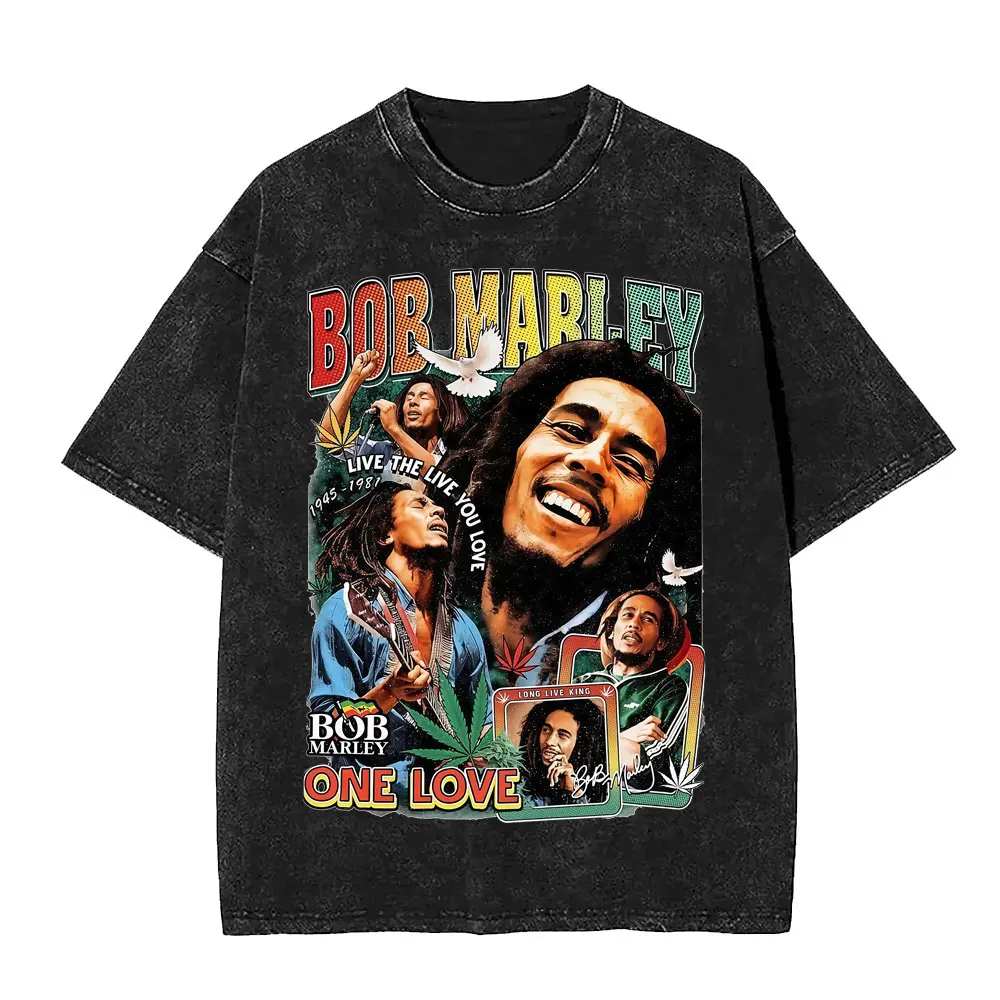 Bob marley um amor gráfico t camisas reggae música das mulheres dos homens roupas vintage lavado camiseta de algodão casual manga curta camisetas
