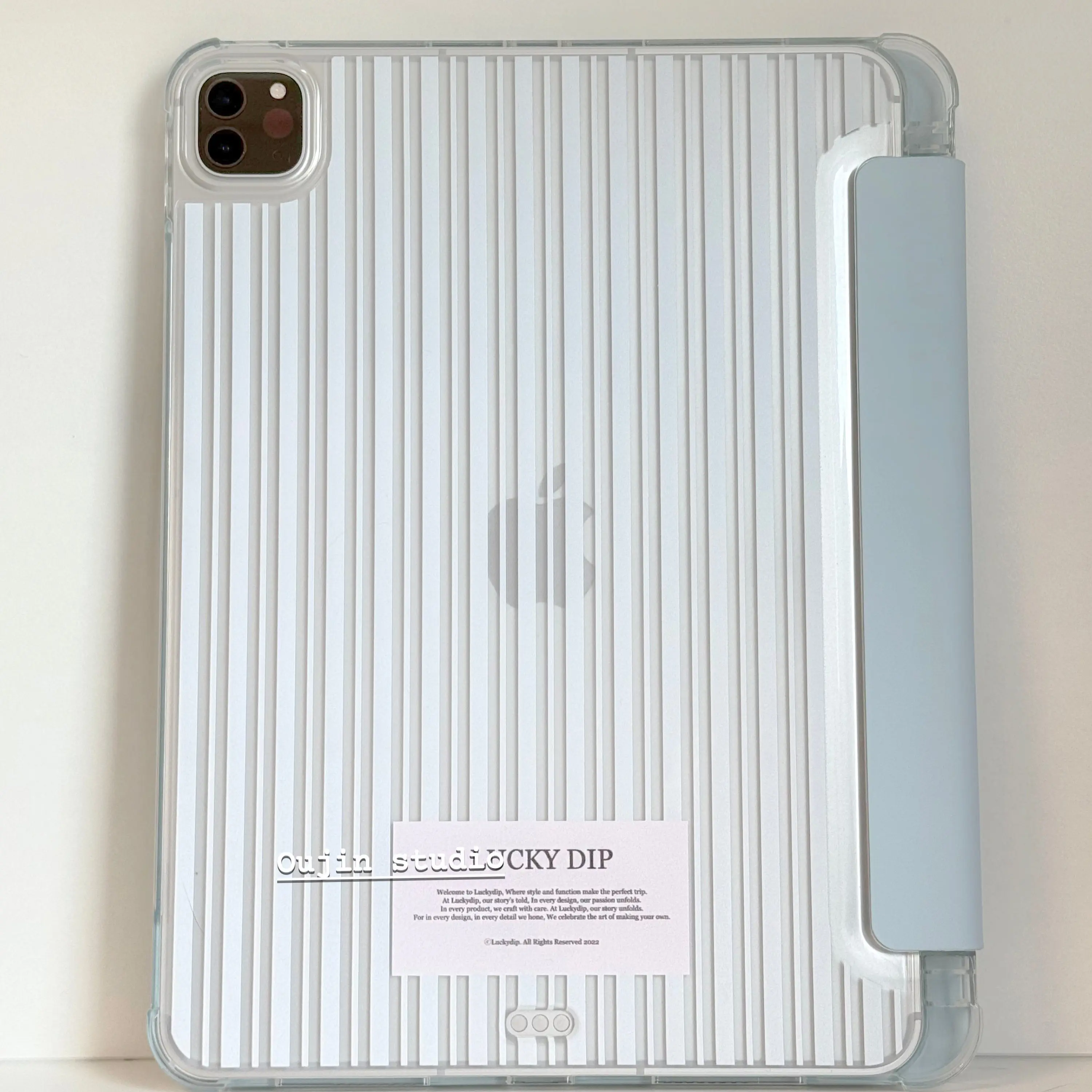 Blue White Stripe Korea ins Y2K TabletCase For iPad 10 9 8 7 Air 5 4 3 2 Pro 11 Mini Three Fold Adhesive High Transparency Cover
