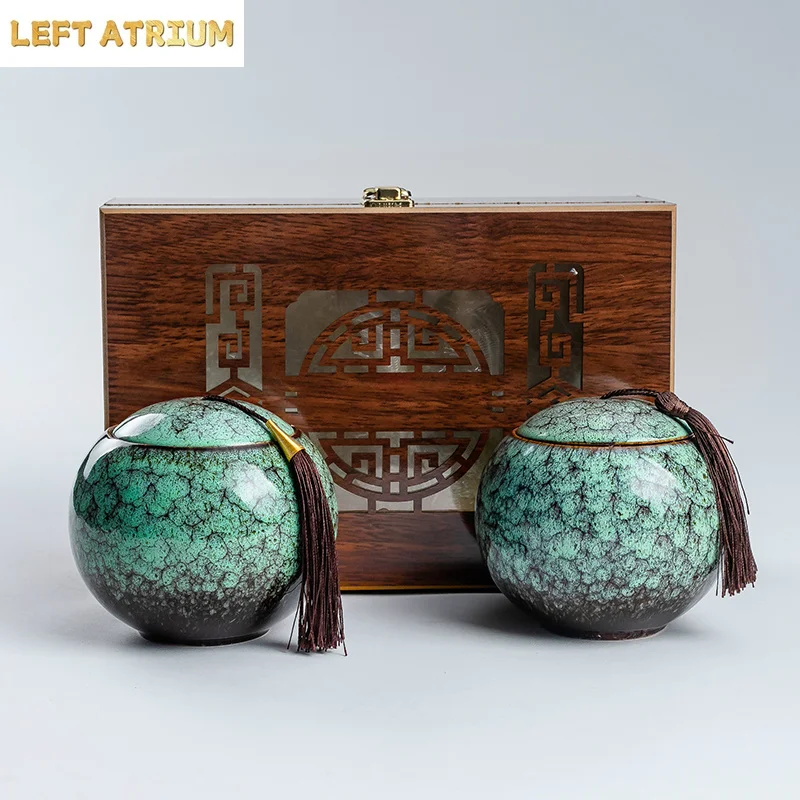 Ceramic Tea Caddy Storage Tank Tea Organizer Sealed Jar Candy Jar Food Container Decorative Jar Tea Box 2-piece Set Gift Box