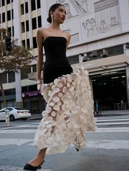 Fashion Women's Tulle Tutu Sleeveless Off Shoulder Dress Solid Color 3D Dot Gauze Lace Fairy A-Line Dress Luxury Evening Party