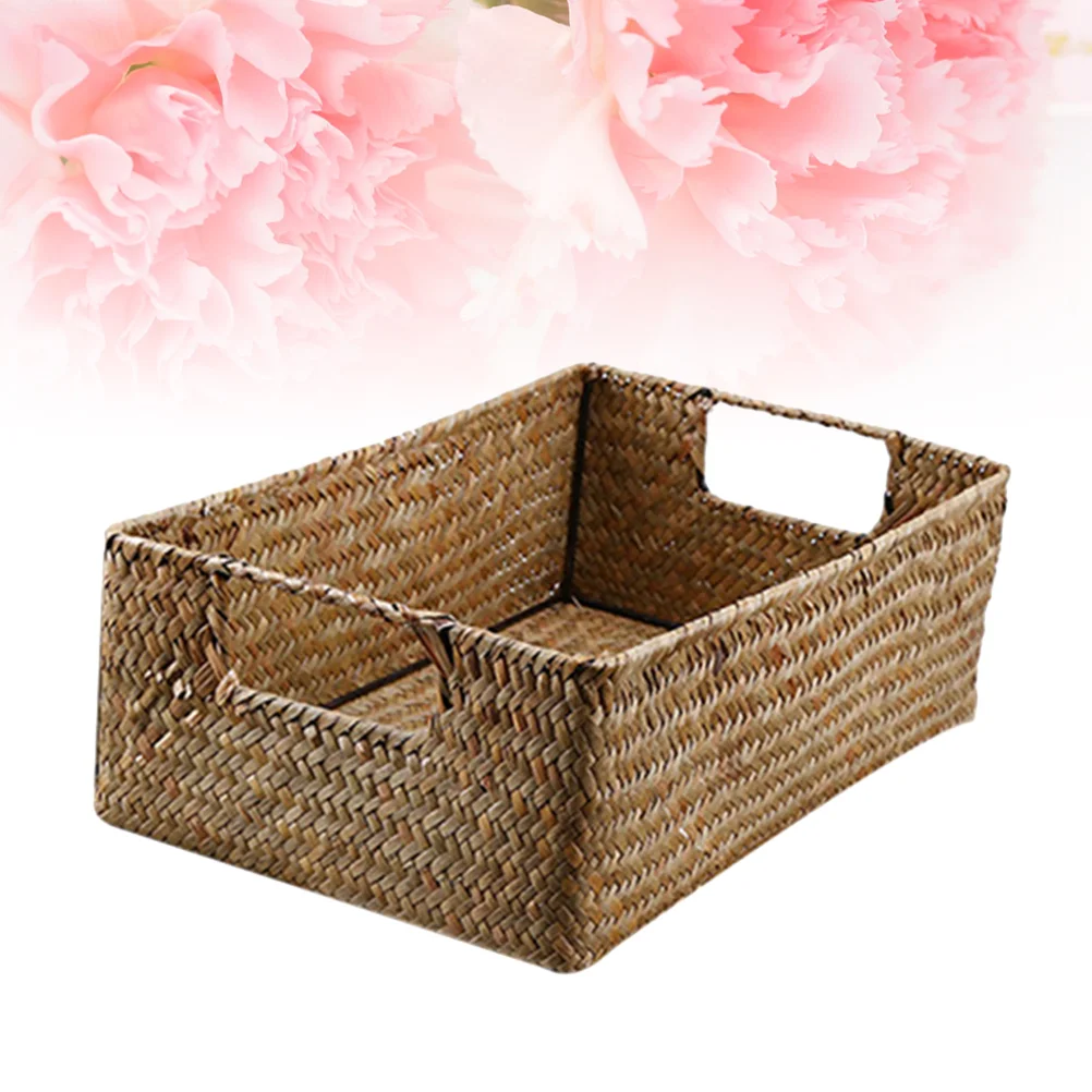 Vanity Tray Hand-woven Seaweed Organizer Toy Basket Storage Bamboo Rectangular Sundries Office