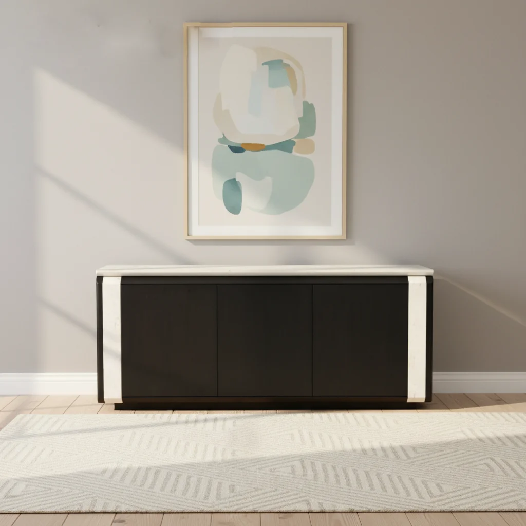 Modern Design White and Black Wood Panel Sideboard with Large Capacity Storage Easy Assembly for Living Room