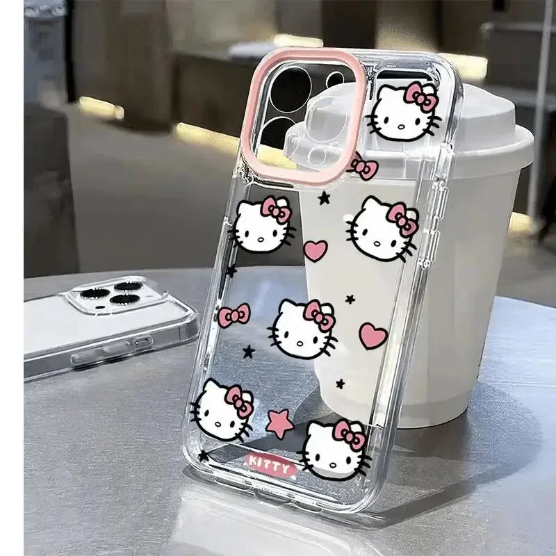 Cartoon Love Hello Kitty Clear Space Phone Case For iPhone 11 12 13 14 15 16 Pro Max Mini X Xs XR 7 8 plus Transparent Cover image 3