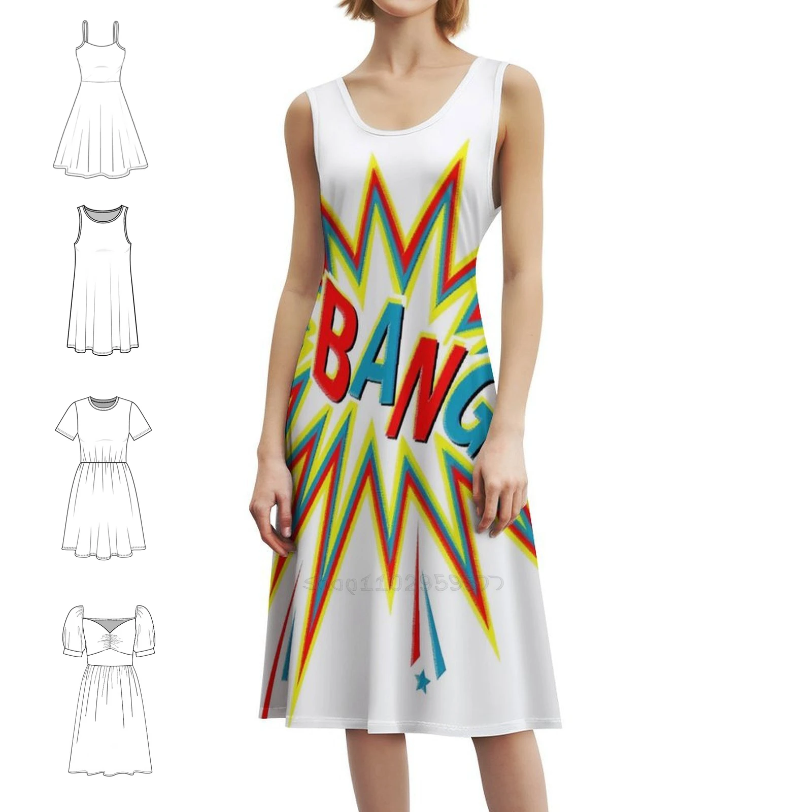 Bang Boho Chic Dress Elegant Fashion Beach Wedding Party Gown Cartoon Noises Bang Silly Dynamic Color Female Clothing