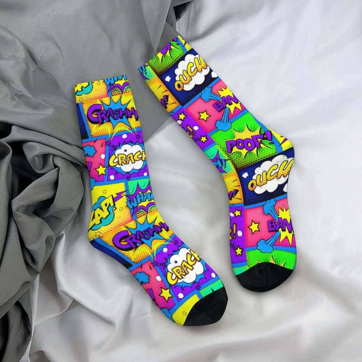 Funny Crazy Sock for Men Colorful Panels Hip Hop Harajuku Comic Book Lover Happy Pattern Printed Boys Crew Sock Novelty Gift