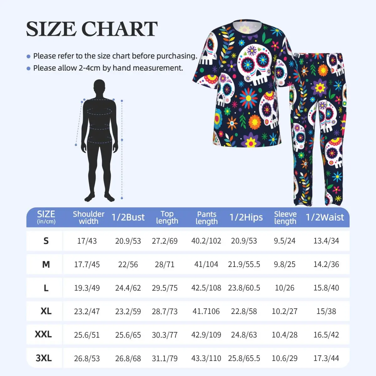 Immagine 7: Pigiama da uomo a maniche corte, due pezzi con pantaloni, Dia De Muertos, Day Of The Dead, abbigliamento da casa, pigiama.