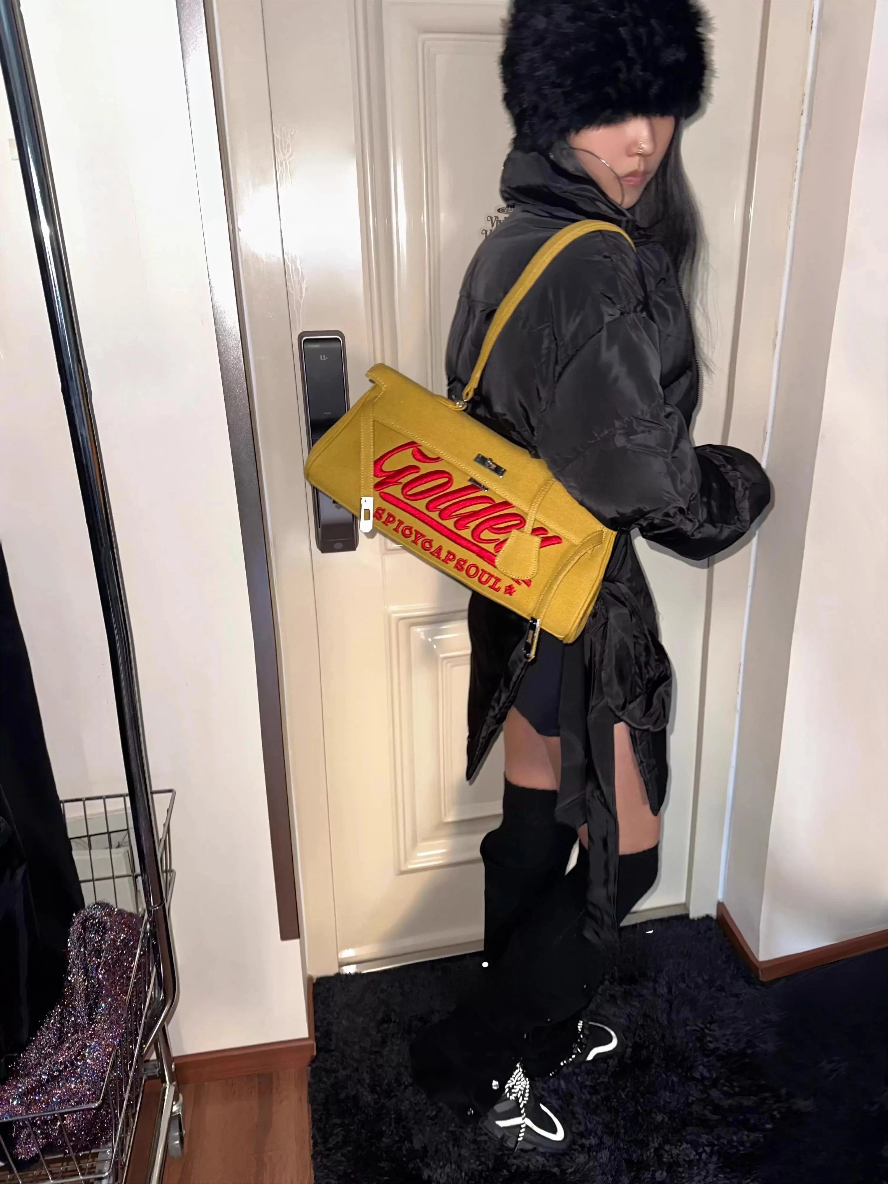 European and American hip hop heavy industry embroidery Kelly bag, trendy shoulder bag