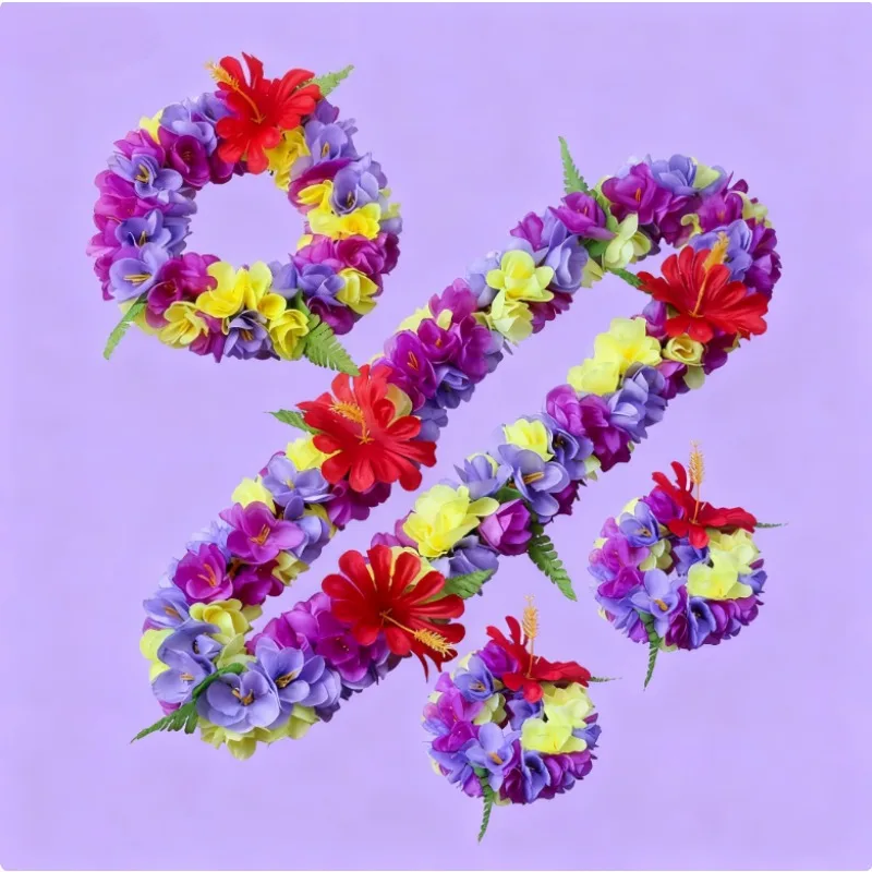 

Artificial Flower Necklace Set of 4 - Bohemian Floral Wreath for Beach Photos & Travel