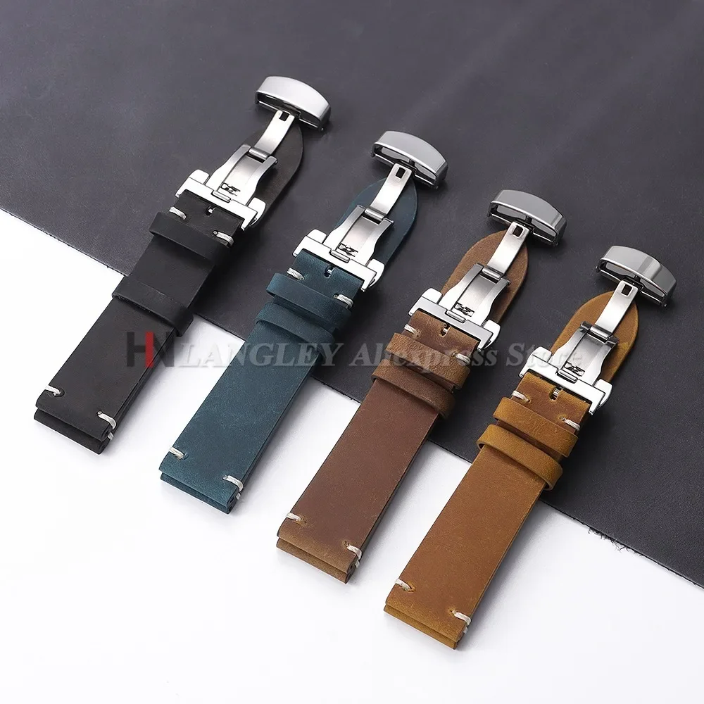 Vintage Cowhide Watch Strap 18mm 20mm 21mm 22mm 24mm for Samsung Watch 7/6/5 Butterfly Buckle Brown Bracelet for Omega for Seiko image 6