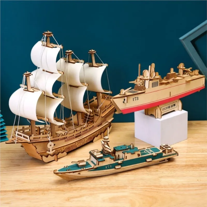 Wooden 3D Handmade Sailing DIY Material Package Creative Multi Style Boat Styling DIY Handmade Wooden Material Package LH235