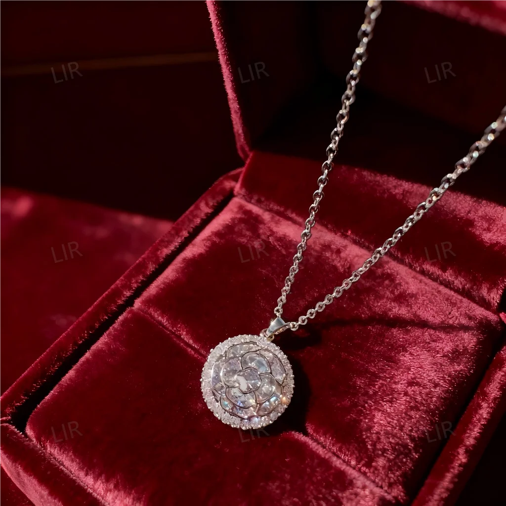 مجموعة مجوهرات LIR النسائية المخصصة: قلادة جوهرة مستديرة من شوبرت روز (متوهجة بالنجوم)، أقراط زهرة الزركون قيراط كبيرة لامعة #4