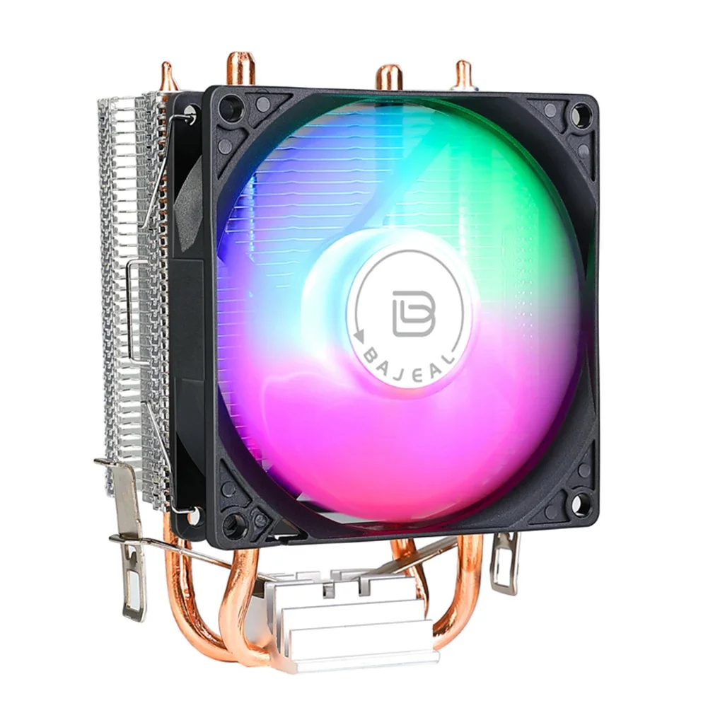 90mm Quiet Rainbow RGB Cooling Fan with 2 Heat Pipes Silent RGB Fan CPU Cooling Fan for Intel 1150/1151/1155/1156/1200 AMD AM2