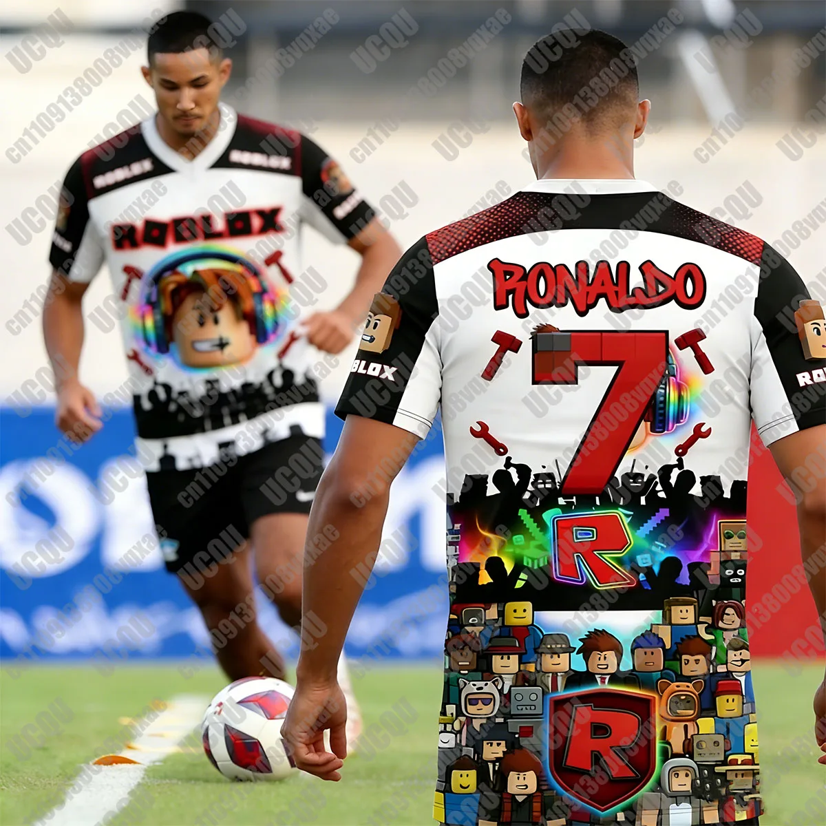 

2026 Roblox Ronaldo 7 Jersey Men Boys, 3D Print Graphic V-Neck T-Shirt, Short Sleeve Summer Soccer E-Sports Casual Tee