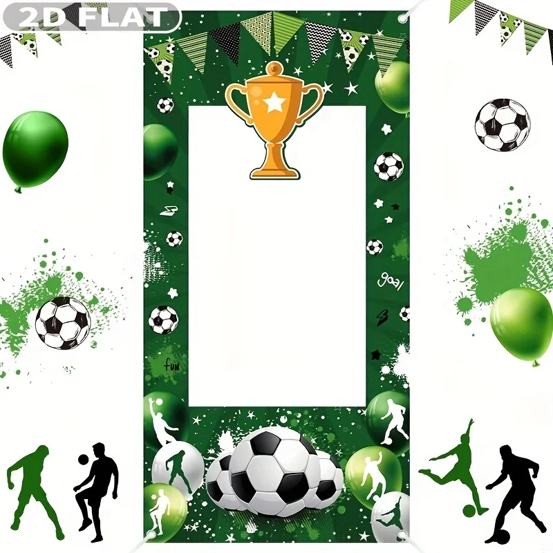 2D FLAT 1pc Green Football Party Photo Booth Props - 23.62x47.24 Inch Polyester Soccer Wall Hanging Backdrop for Party