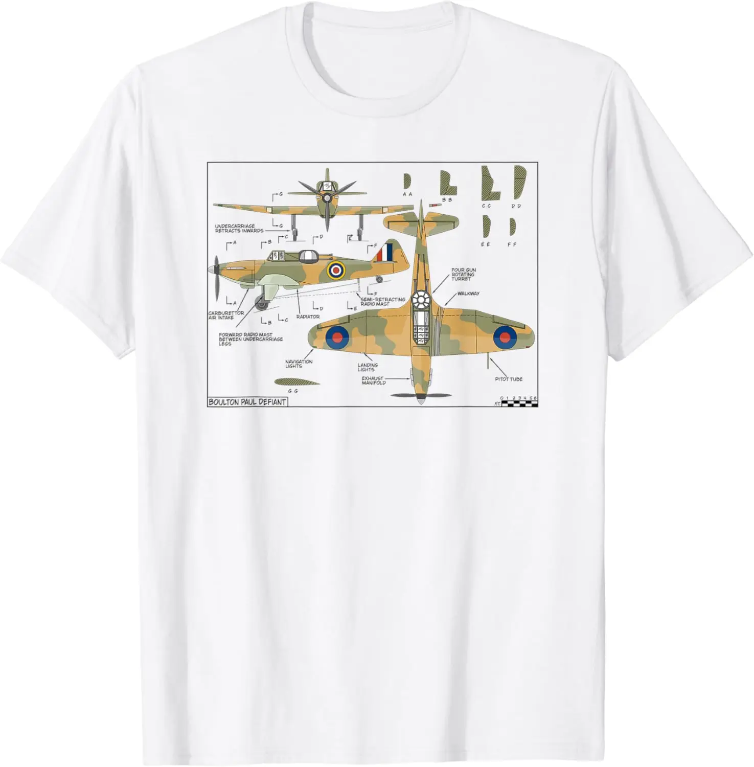 Boulton Paul Defiant British WW2 Plane Diagram T-Shirt