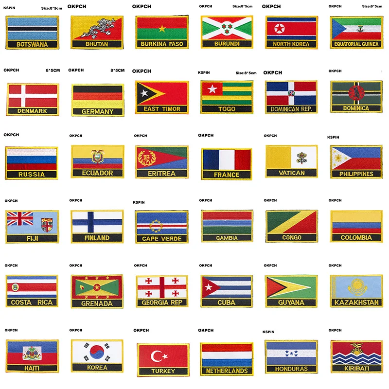 2 National Flag flag Embroidery Patch Badge South Korea Netherlands Kazakhstan Cuba Finland  Vatican France Russia Germany