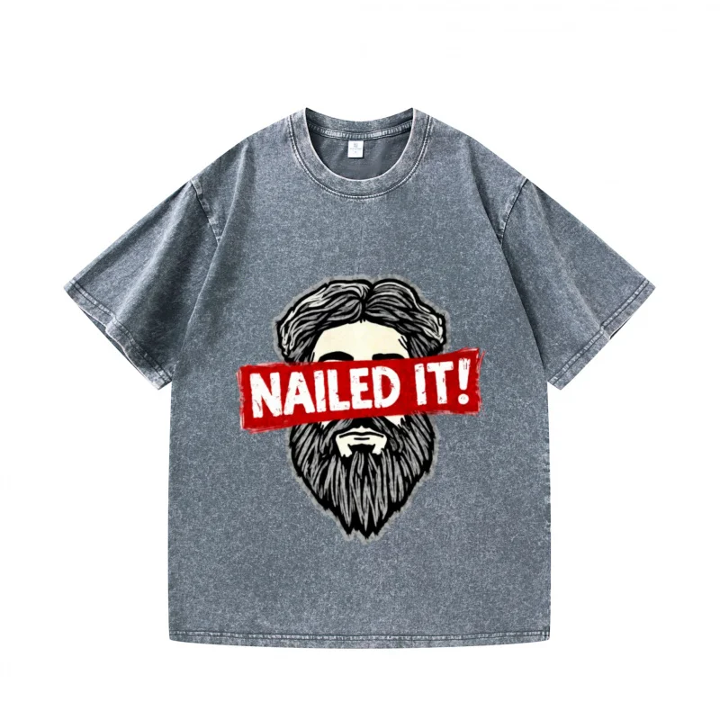 

Men's T-Shirt Gray Beard Face NAILED IT! Print Casual Daily Wear Fashion Top