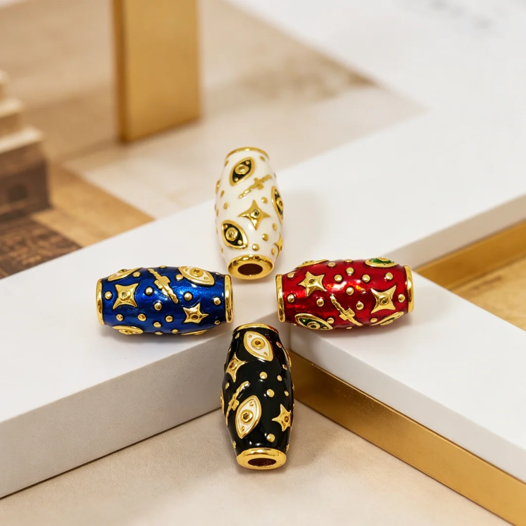 2 Pcs Enamel Eye Star Rectangular Oval Brass Large Hole Tube Spacer Beads for DIY Jewelry Making Necklace Bracelet Accessories