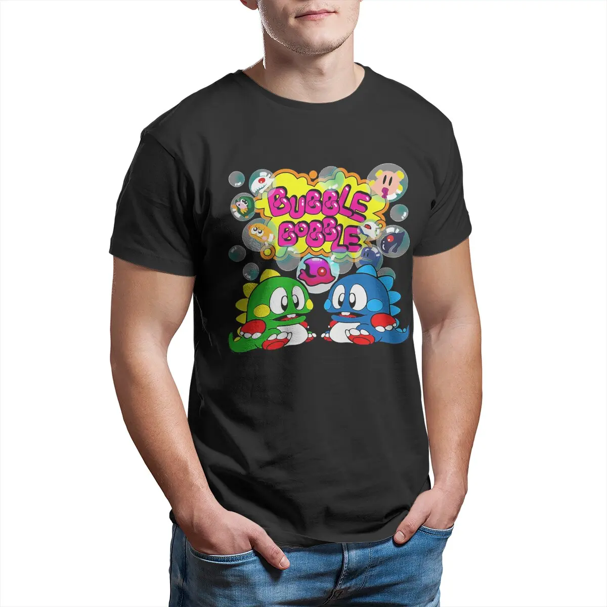 Bubble Bobble Retro Cute FC Console 80s classic nostalgia computer game cute dragon videogames Big Size mens graphic T-shirts