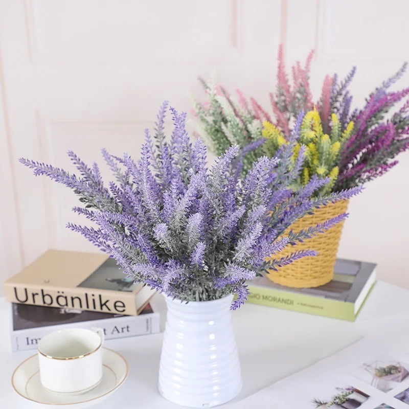 1pcs 5 Fork Flocking Atificial Lavender Simulation Home Decoration Silk Flowers Plant Artificial Bouquet Fake Faux Flower