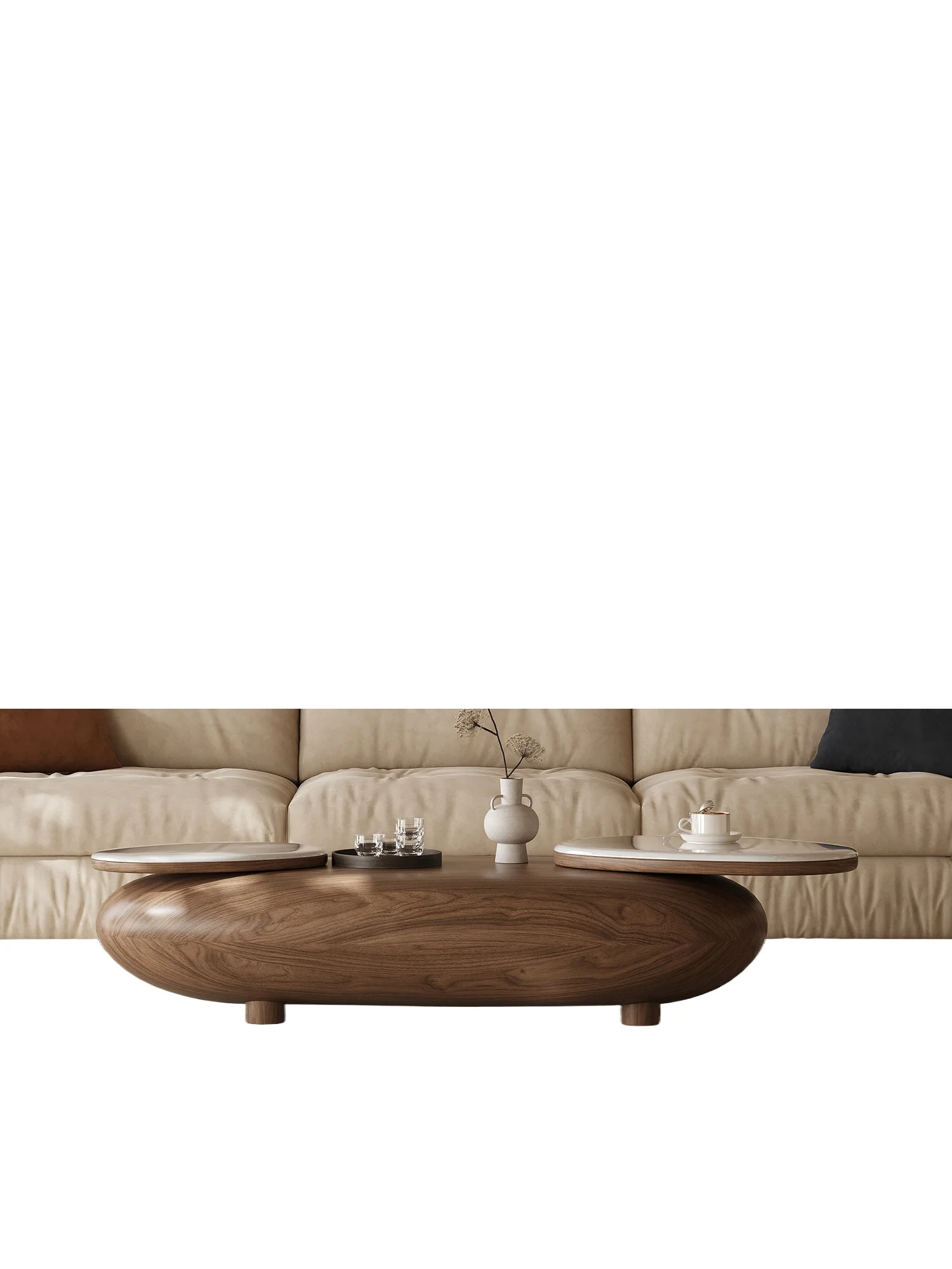 

Medieval walnut special-shaped coffee table living room 2025 new light luxury high-end marble