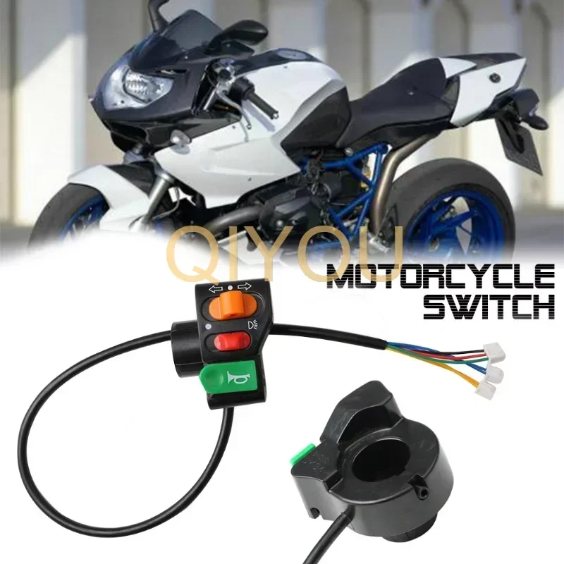 3 in1 Motorcycle Switch Electric Bike Scooter ATV Quad Light Turn Signal Horn ON/OFF Button for 22mm Dia Handlebars Motorbike Ac