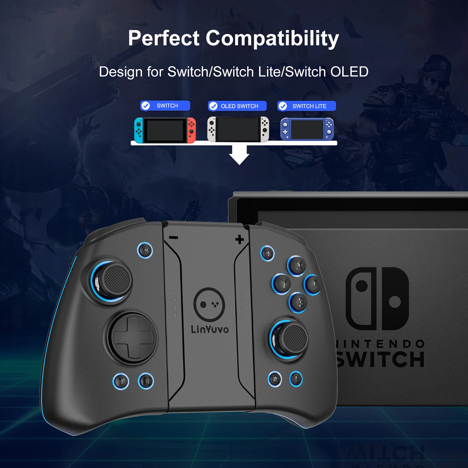 LinYuvo KS33 Wireless Joycons For Nentindo Switch/Lite/Oled/Turbo/Macro Joystick NS Controller With 7 LED Color Black Joypad
