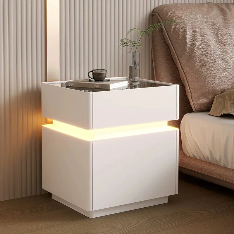 

Smart Bedside Table with Touch Light Emitting Diode Light Wireless Charging Fingerprint Lock Speaker Solid Wood Bedroom Hotel