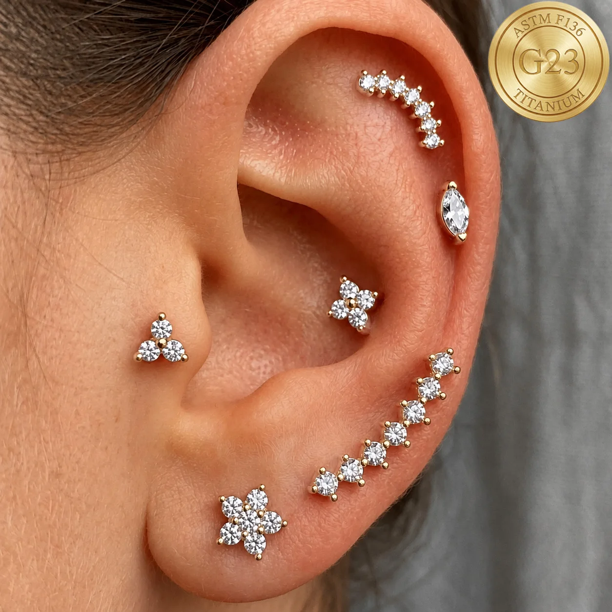 EVISPOL ASTM F136 G23 Titanium Labret Lip Rings Stud Earrings for Women Men Hypoallergenic CZ Tragus Helix Piercing Jewelry Gift