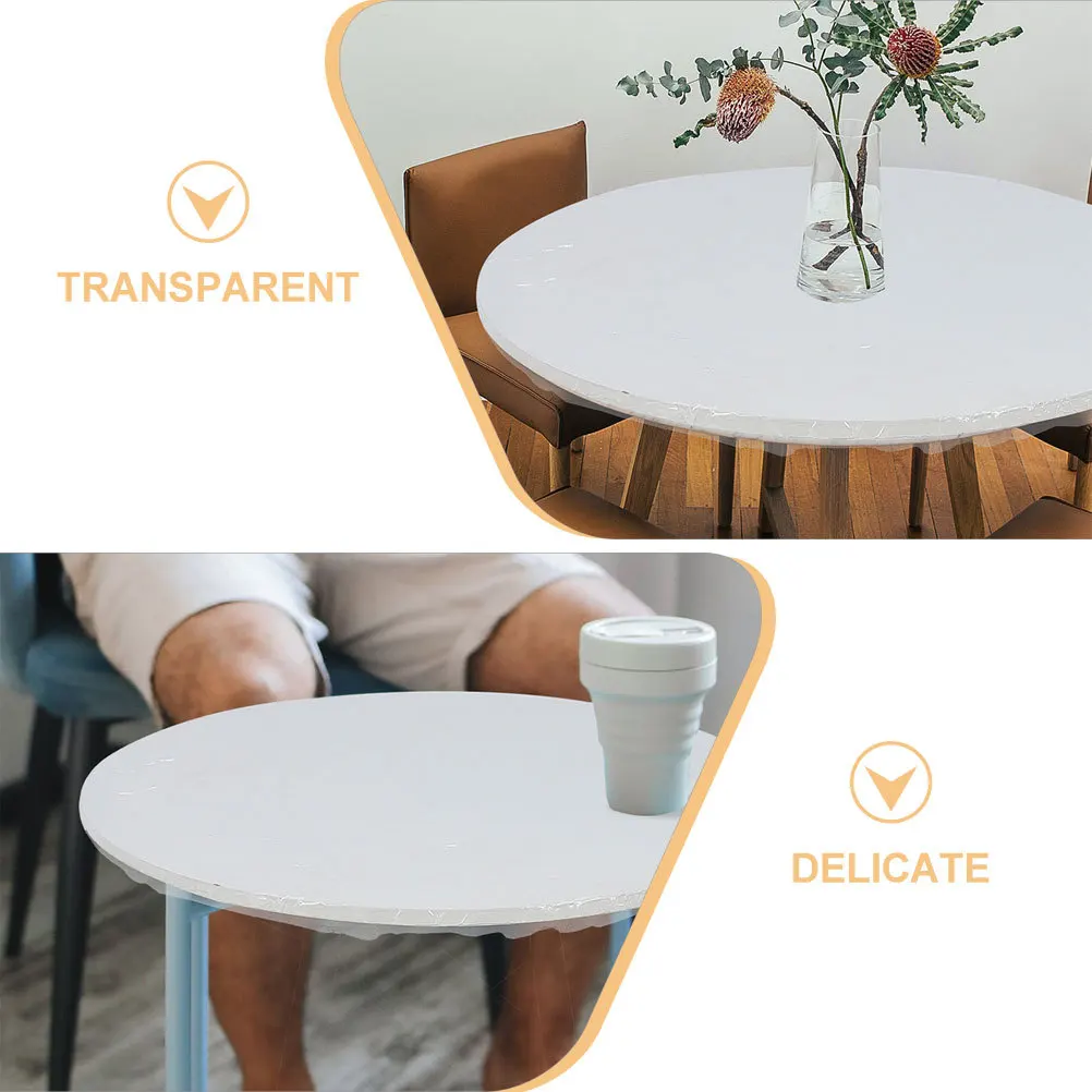 Round Elastic Oil Resistant Table Cover Clear PVC Outdoor Patio Dining Fitted Protection Cover for Various Sizes