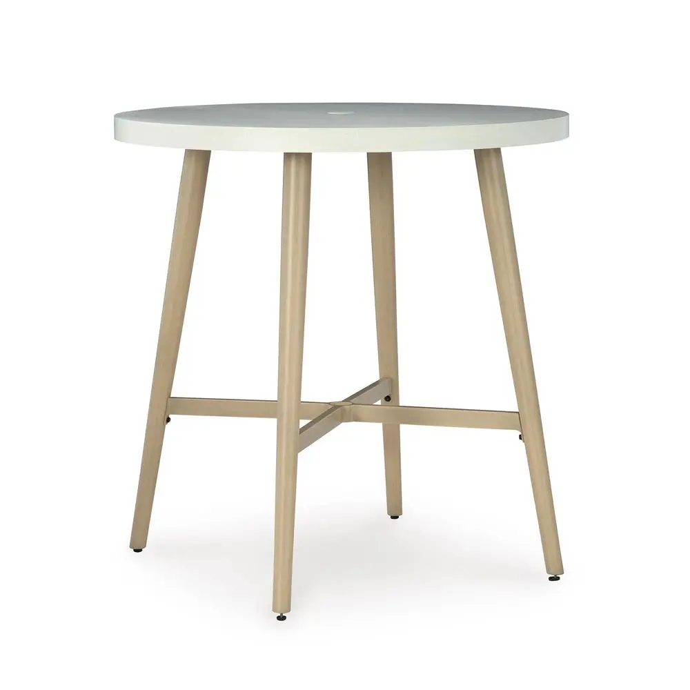 

Seton Creek Casual Outdoor Bar Table with Umbrella Hole, Beige amp White