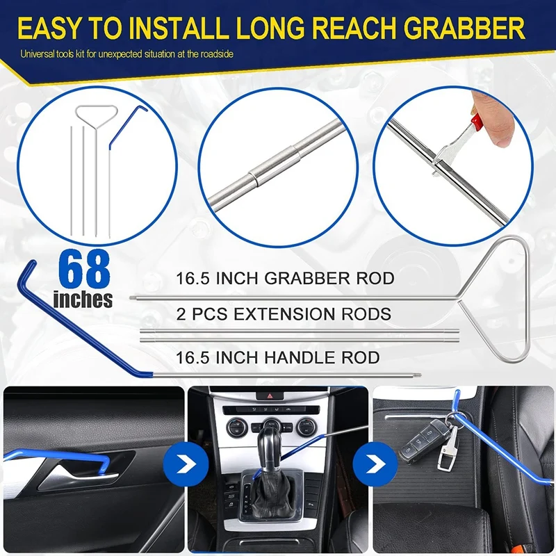 18Pcs Car Tool Kit Easy Entry Long Reach Grabber Air Wedge Bag Auto Trim Removal Tool Essential Emergency Lockout Set